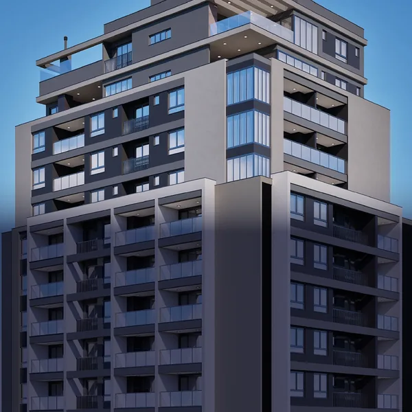Perspectiva do topo do Ápice Residence, com as penthouses