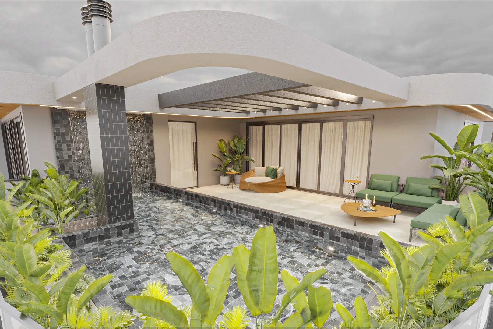 Piscina com design fluído do Canaã Residence