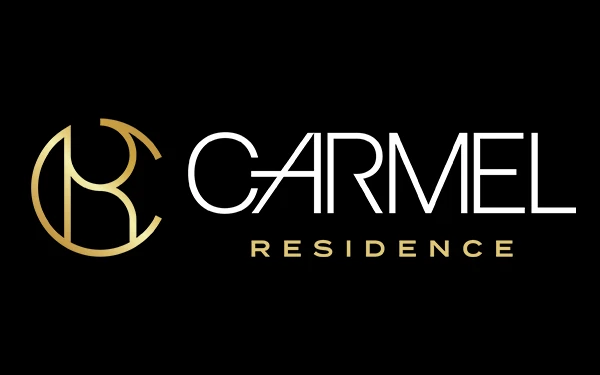 Marca do Carmel Residence em dourado e branco