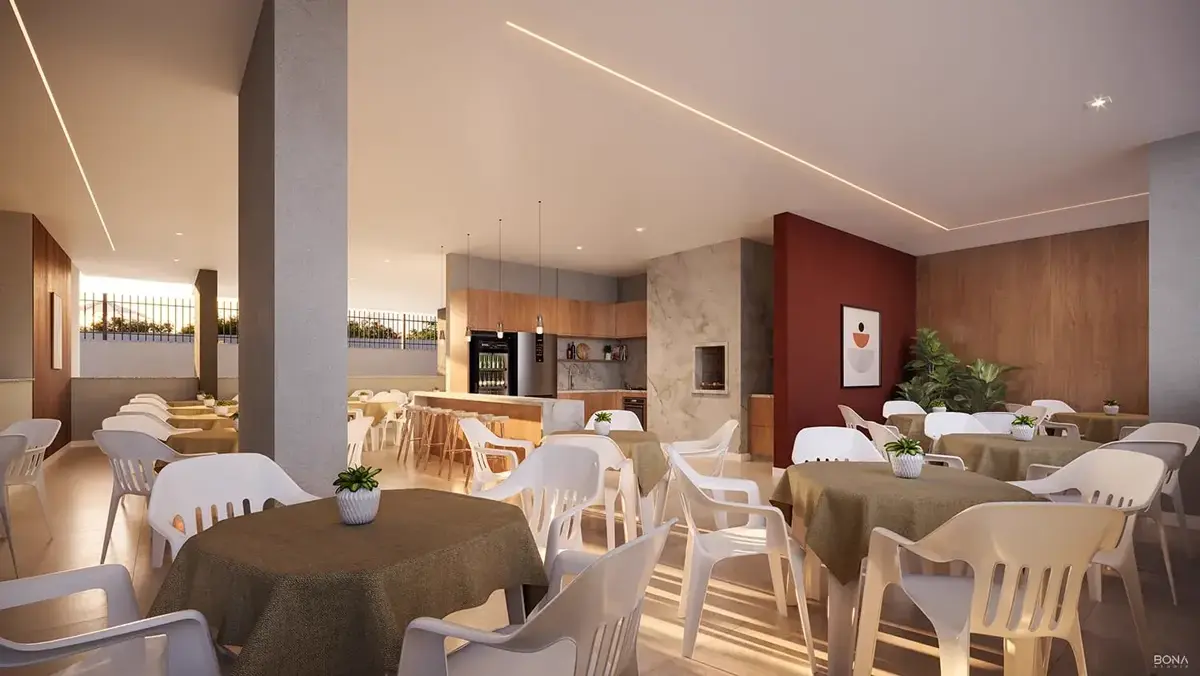 Espaço gourmet e salão de festas do Grand Life Residence
