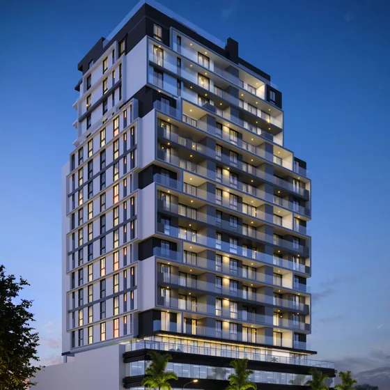 Torre do New York Residence ao entardecer